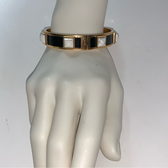 HENRI BENDEL 14k yellow gold plated CLICK CLACK cuff BRACELET w/stone STUDS - Picture 3 of 16